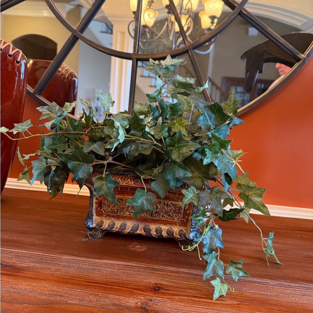Cascading Green and Brown Faux Floral Arrangement